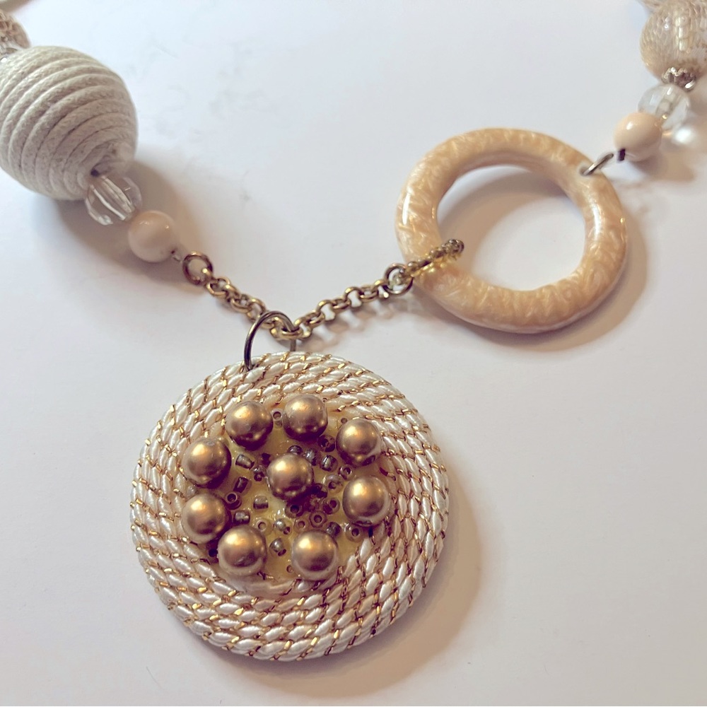 Bead and Fabric BoHo Necklace. Perfect for summer - brighten up any neckline.
